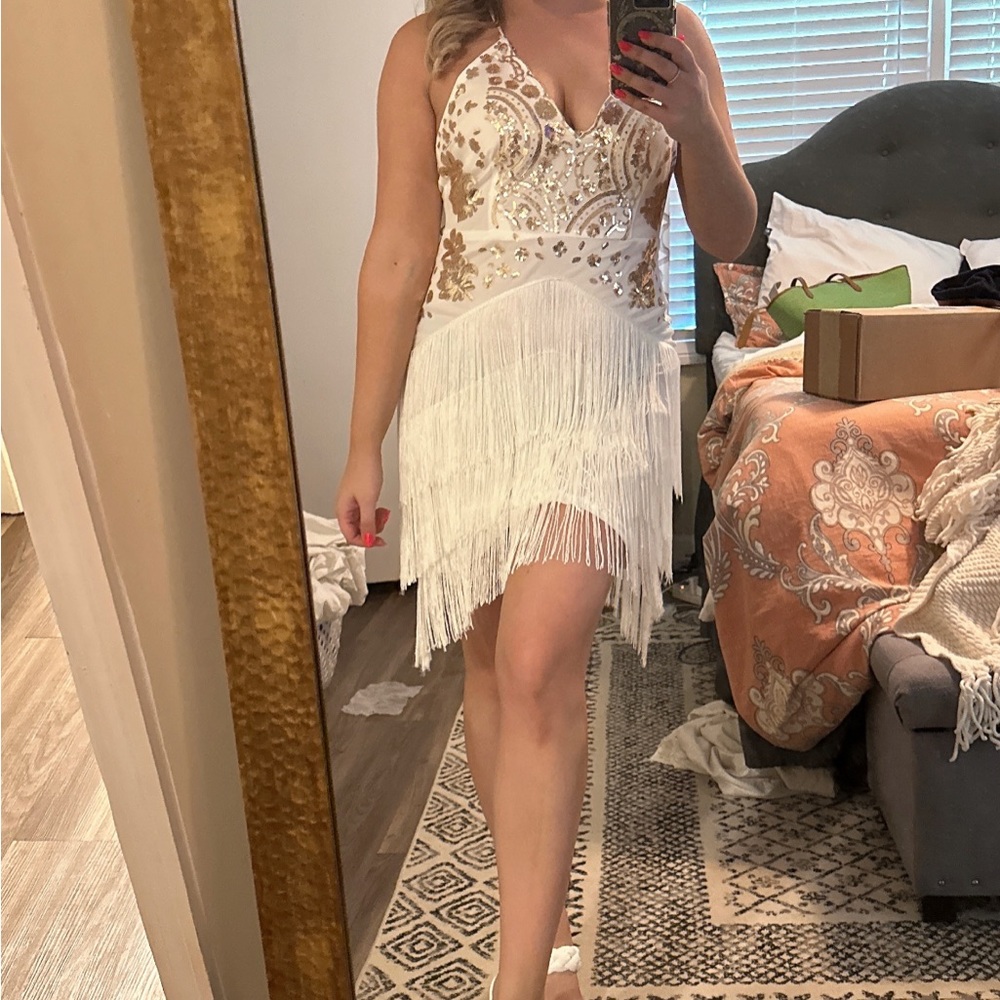 White and Gold Sequin Tassel Dress Taylor Swift ERAS TOUR
